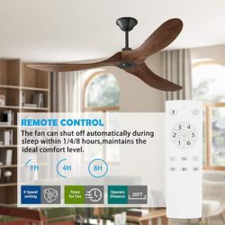 60 in. 6-Speed Indoor/Outdoor 3-Solid Wood Blades Propeller Ceiling Fan in Brown with Remote Control, Adjustable