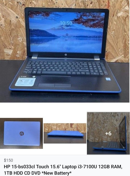 HP 15-bs033cl Touch, i3-7100U @ 2.40GHz, 12GB RAM, 1TB HDD CD DVD *New Battery*