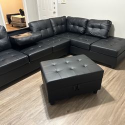 New Black Sectional With Ottoman And Free Delivery 