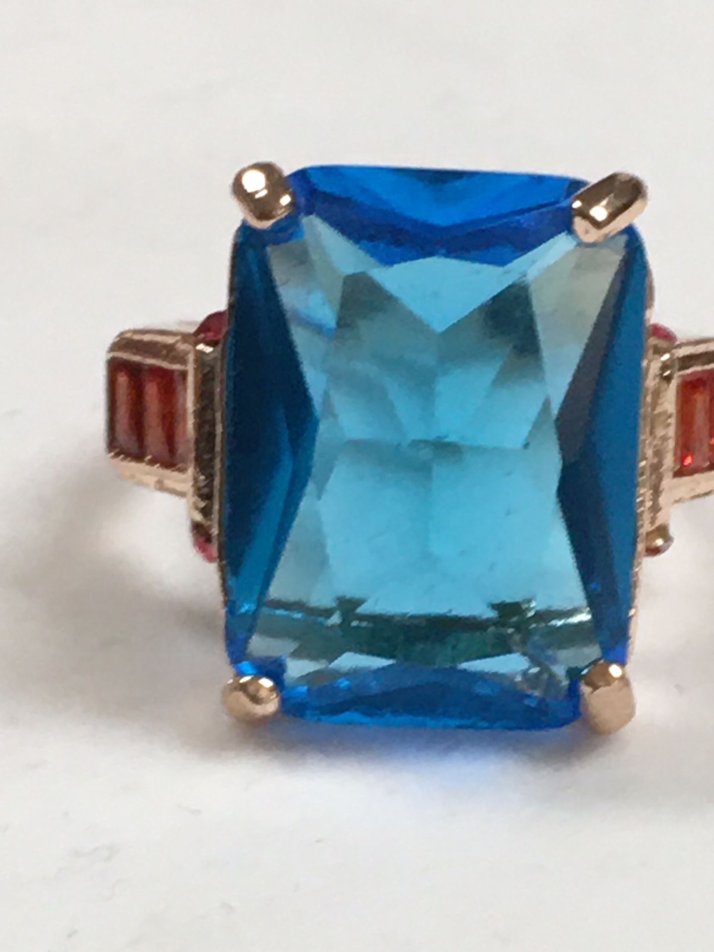 Natural Aquamarine Ring Wedding Ring Emerald Cut Blue 14K Rose Gold size 5.5