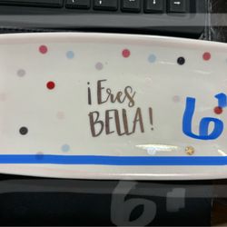 Ceramic Vanity Perfume Trinket Tray "Eres Bella" Self Care