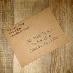 Custom handwritten style kraft brown envelope
