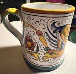 Hand Painted Labor Deruta Italian Majolica Mug Tankard – Made in Italy – Renaissance Dragon Design