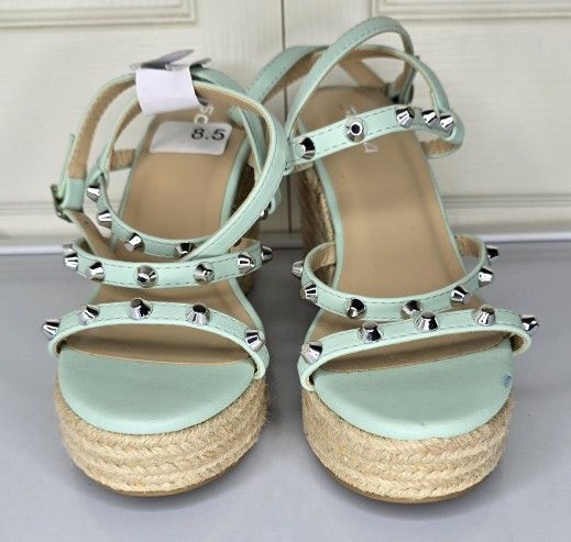 Soda Studded Open Toe Platform Slingback Wedge Sandals