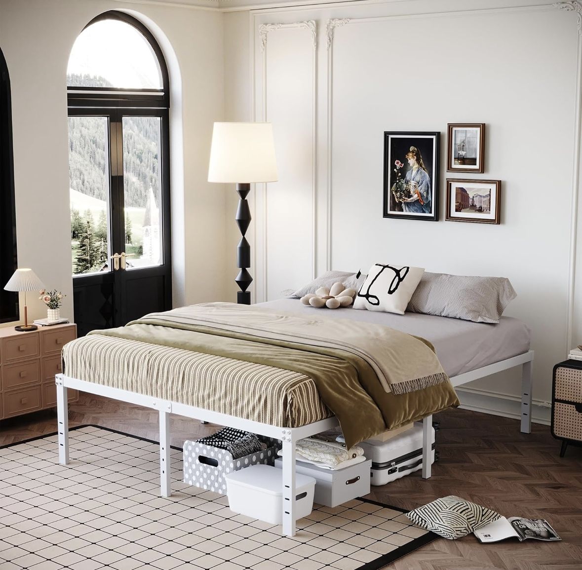 King Bed Frame Heavy Duty Metal Platform No Box Spring Needed, Maximum Storage, Easy Assembly