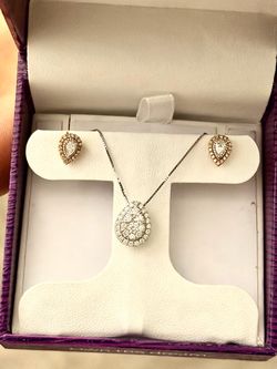 Diamond Halo Pendant Necklace and Earrings Set