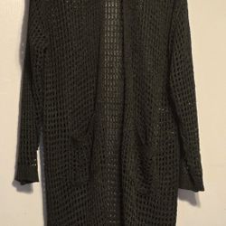 Green Knit Duster Cardigan One Size With Two Front Pockets 