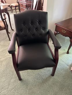 Black Leather Tufted Arm Chair