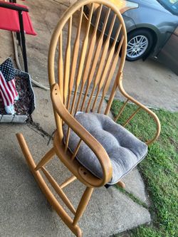 Solid Oak Wood Rocking Chair with Seat Cushion for Sale!