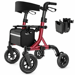 MAXWALK Walkers for Seniors, Rollator Walker with Seat, 10" Rubber Wheels All Terrain Rollator Walker with Backrest, Aluminum Walkers Built-in Cable, 