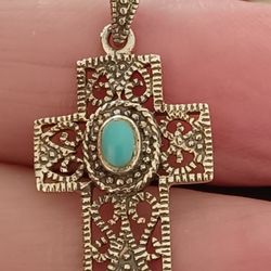 Designer CW-STERLING SILVER 925~TURQUOISE"CROSS PENDANT