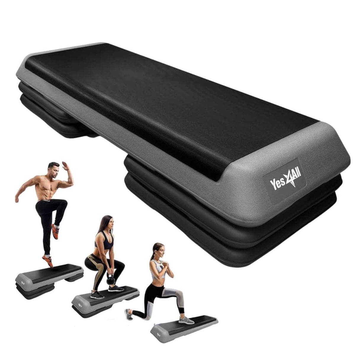 Adjustable Workout Aerobic Exercise Step Platform Health Club Size with 4 Adjustable Risers Included and Extra Risers Options