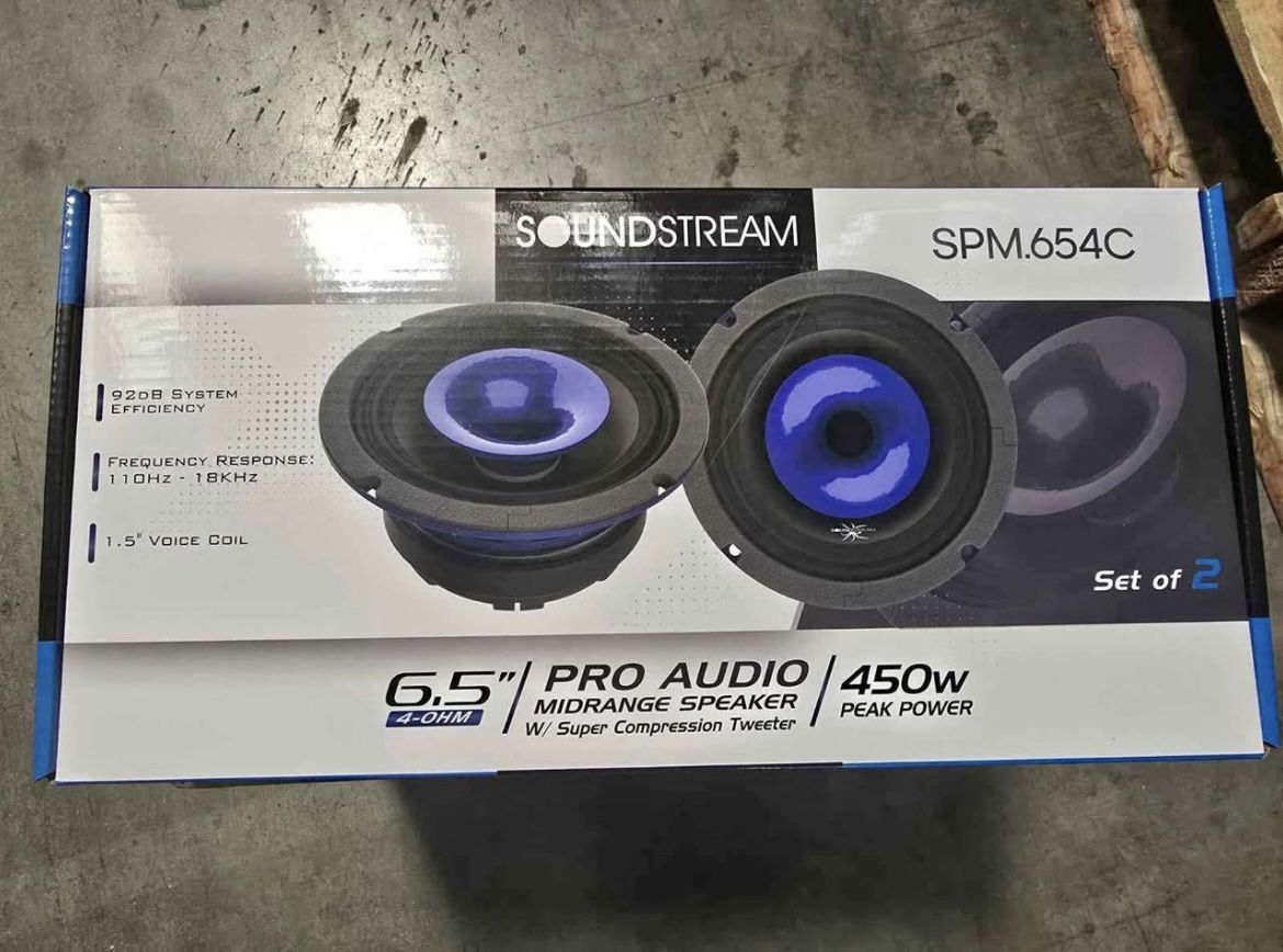 Soundstream 6.5 Pro Audio Midgrange Speaker w/ super compression tweeter 450W Peak Power 4-ohm