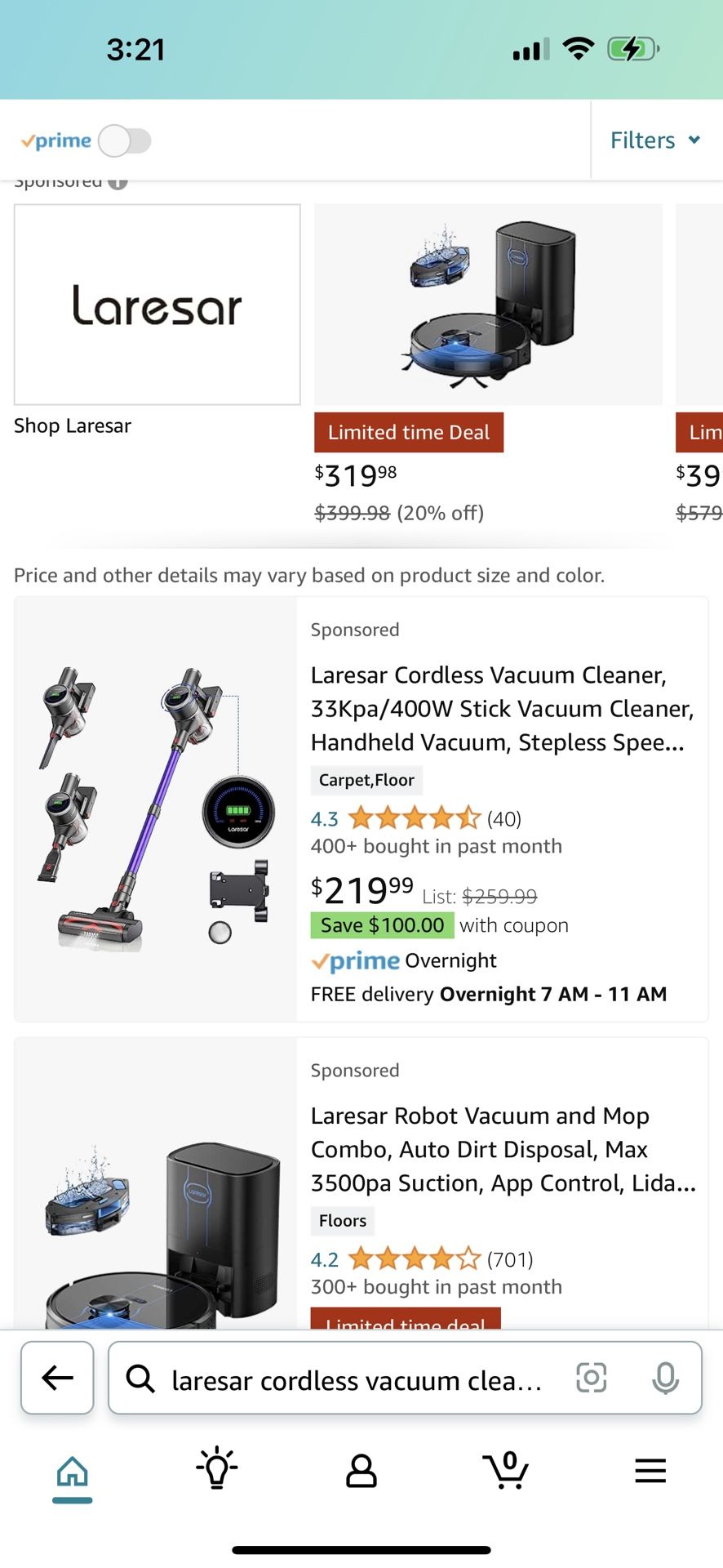 Laresar Cordless Vacuum Cleaner, 33Kpa/400W Stick Vacuum Cleaner, Handheld Vacuum, Stepless Speed Regulation & LED Screen, Headlights, Up to 55Mins, S