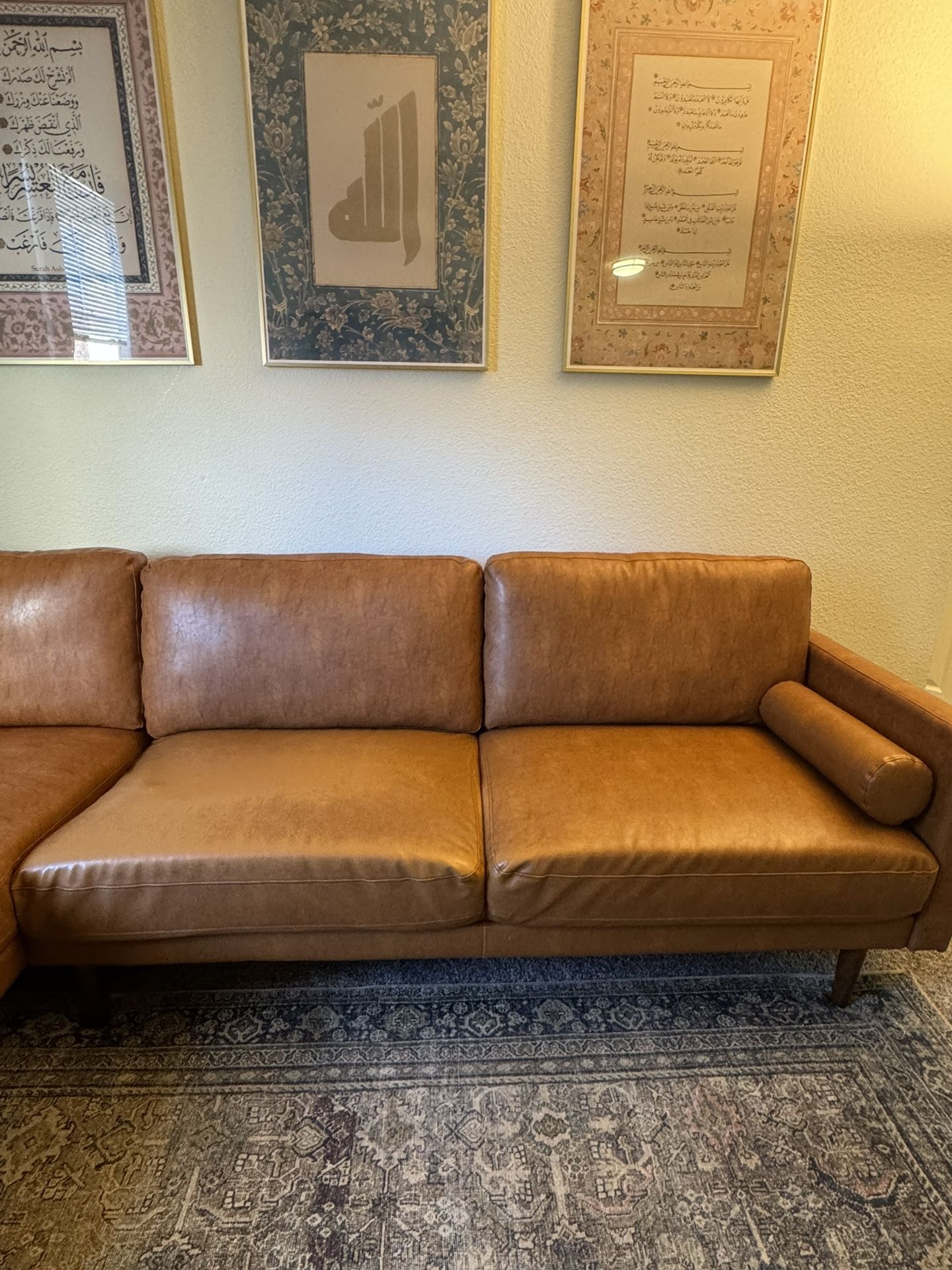 Camel Faux Leather Sectional