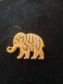 Elephant Brooch Rhinestone And Red Eye Gem