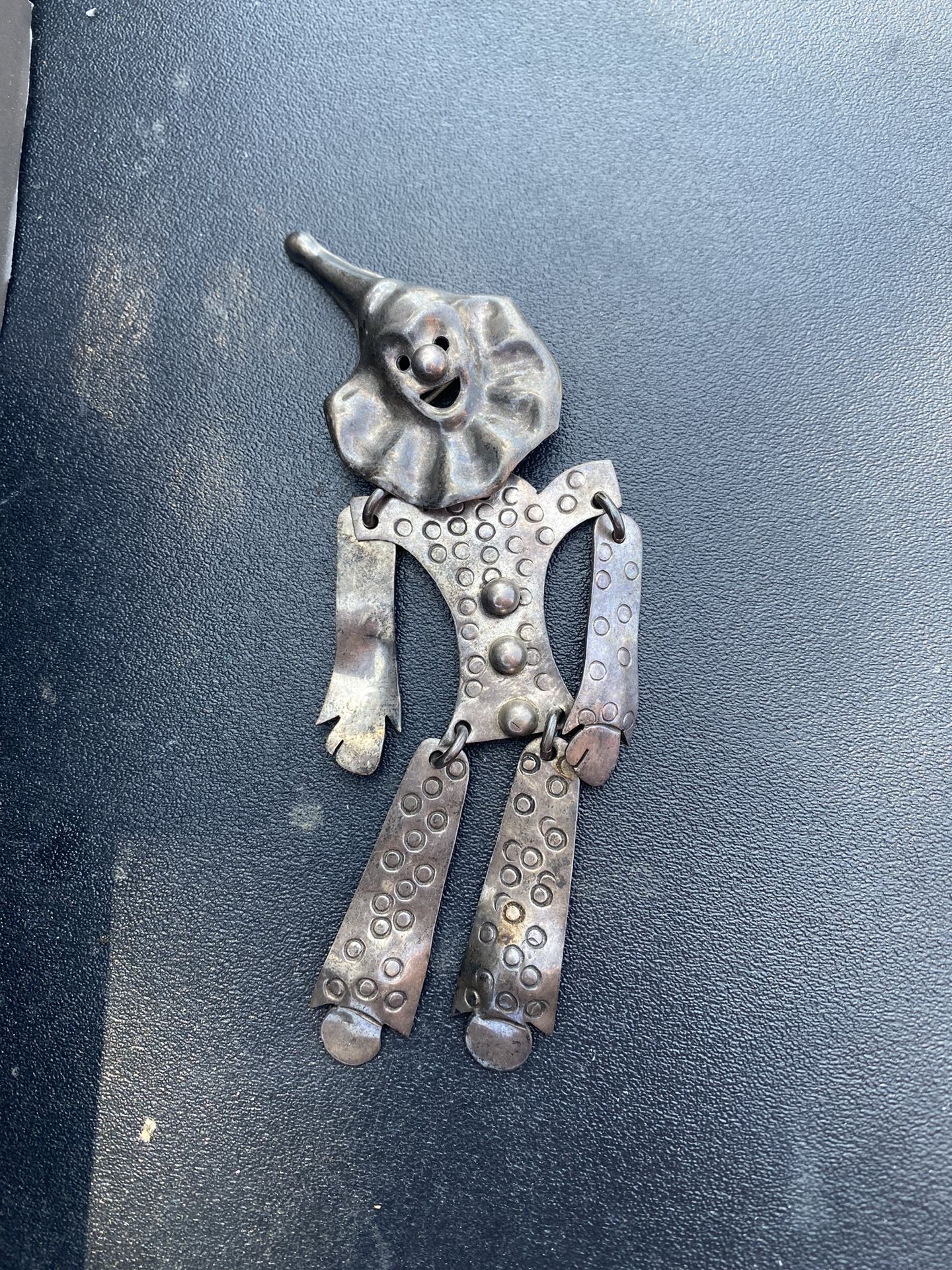 Vintage Sterling Silver Clown Pin Brooch