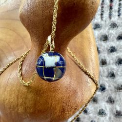 Vintage 14k Gold Plated Mosaic World Globe Pendant 