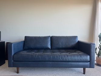 Midnight blue leather couch