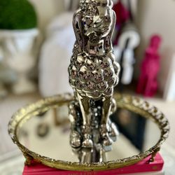 Chrome Silver Ceramic Poodle Statue 