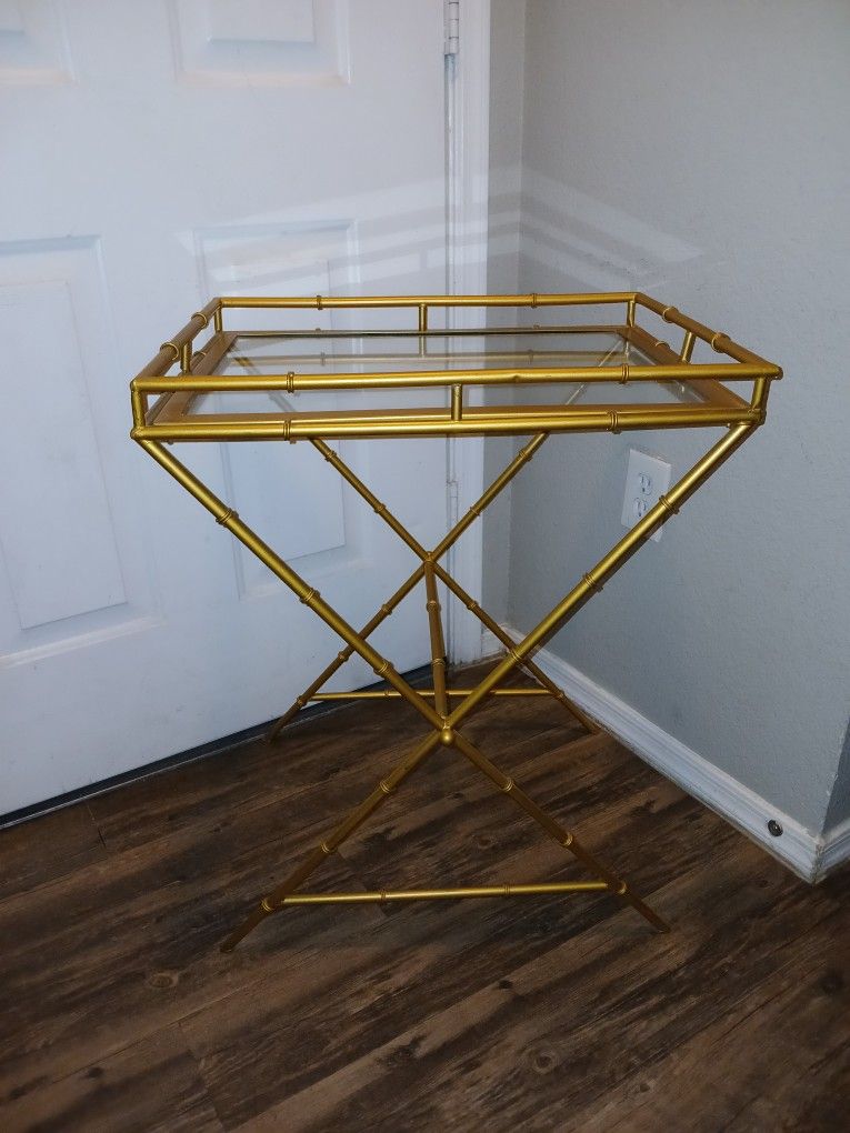 Mid Century Hollywood Regency Gold Painted Gilt Faux Bamboo Bar Side Table
