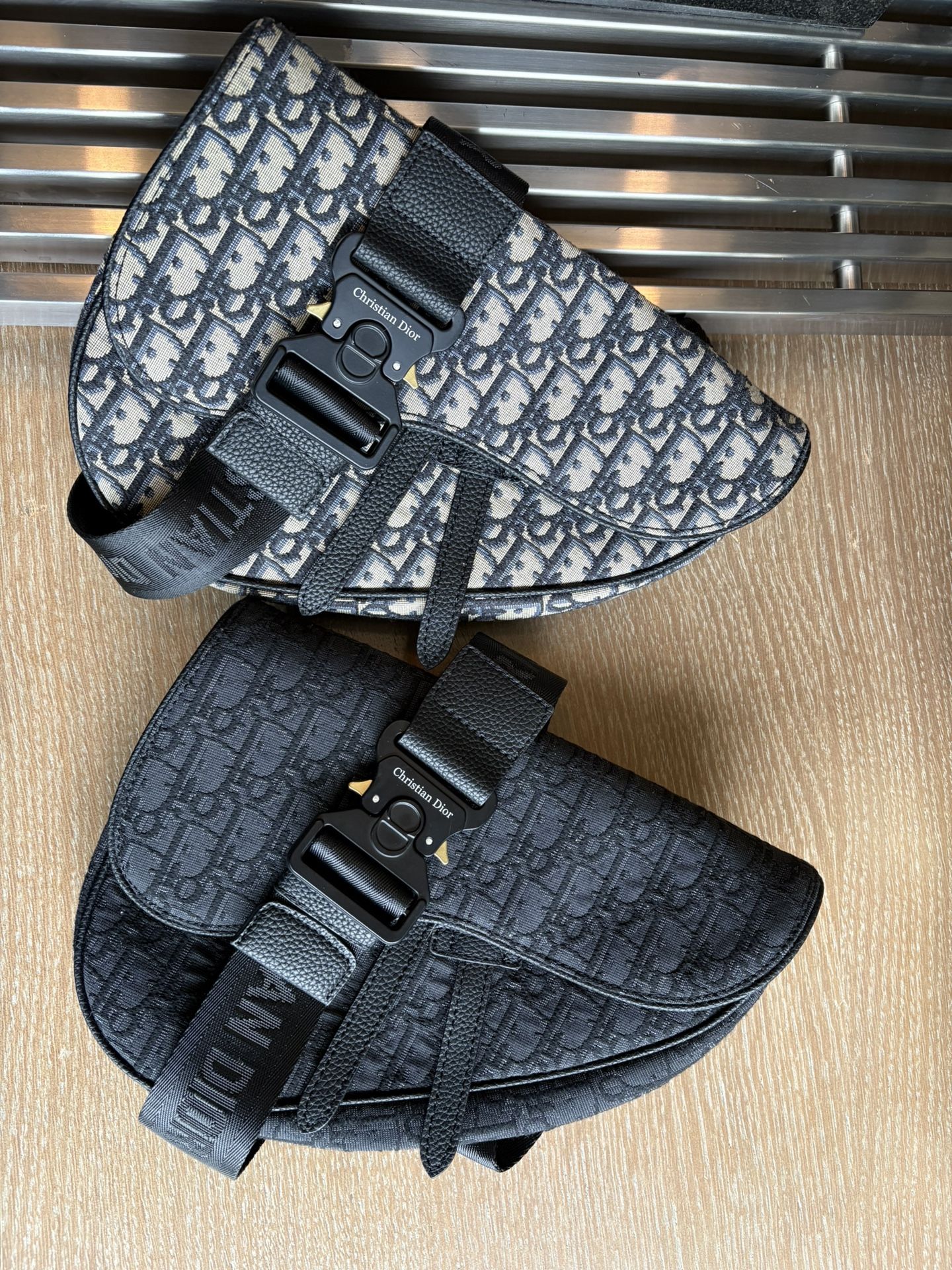 Christian Dior Saddle Bags Black And Beige.