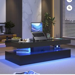 🔥Brand new 🔥 47" High-Glossy LED Coffee Table, Storage Coffee Table with 2 Sliding Drawers for Living Room, Modern Stylish Double-Layer Center Table