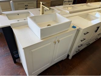 36 in. White bathroom sink with Vessel sink and Faucet