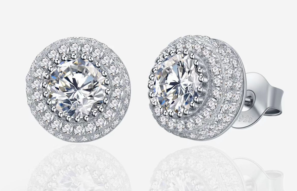 Moissanite Earrings/ Silver/ 7.5
