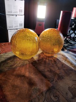 Vintage Yellow Stained Glass Hallway Light Globe 