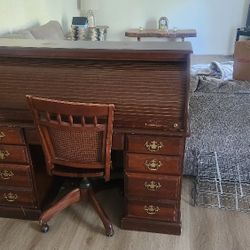 ROLL TOP DESK And Chair NEEDS SOME LOVE
