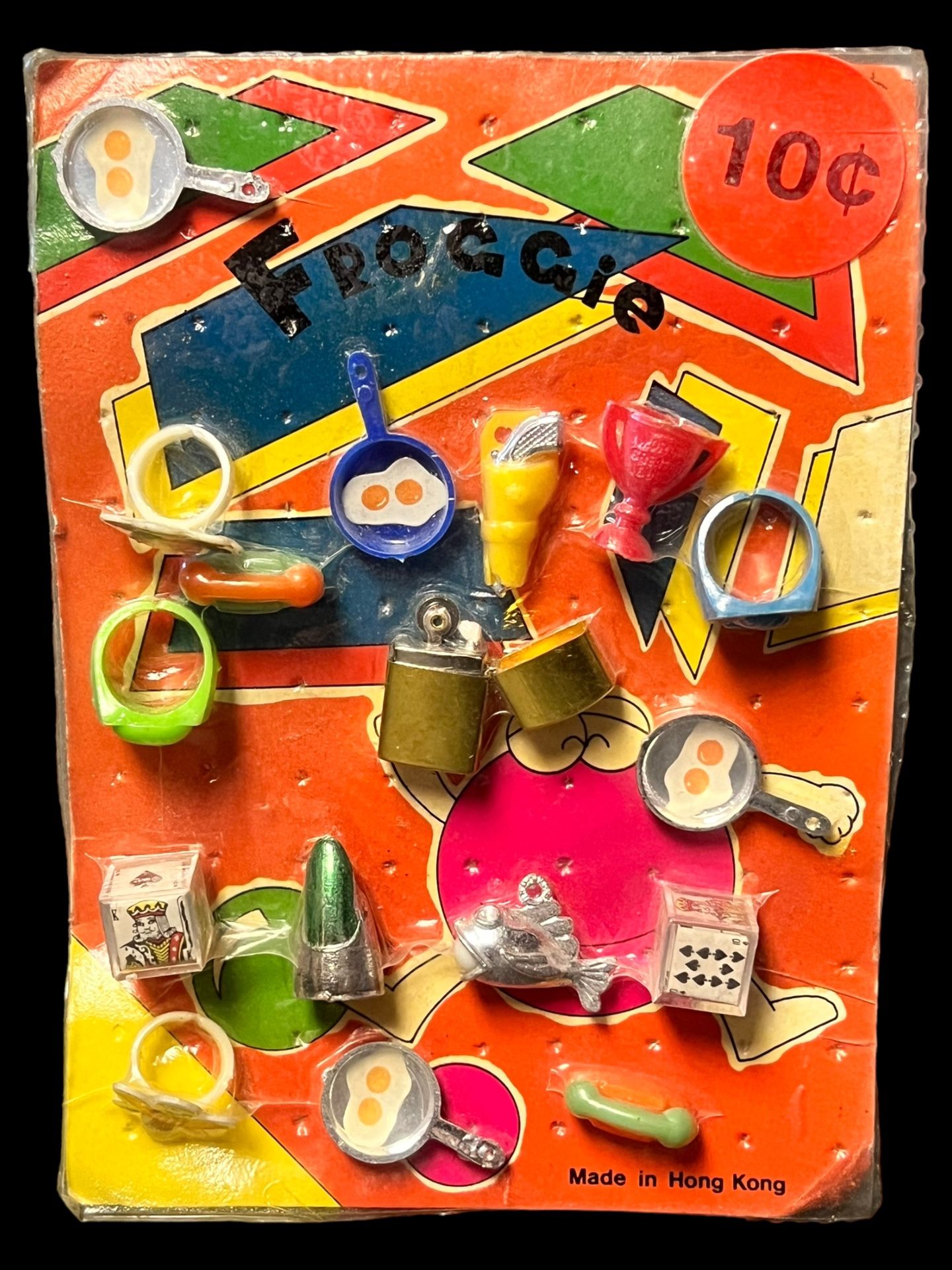 Vintage Lighter Dices Rings Charms Toys Old Gumball Vending Machine Display Card 10 cents