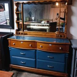 Two Tone Dresser With Matching Mirror 