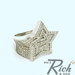 10KT Mens White Gold Star Ring | 2.10 CTTW Diamond Pave Statement Piece 