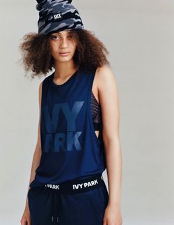 Women’s Large Beyoncé Tank “Ivy Park” Navy Logo Muscle Tank Top