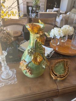 Ceramic Vase with Grape and Leaf Relief