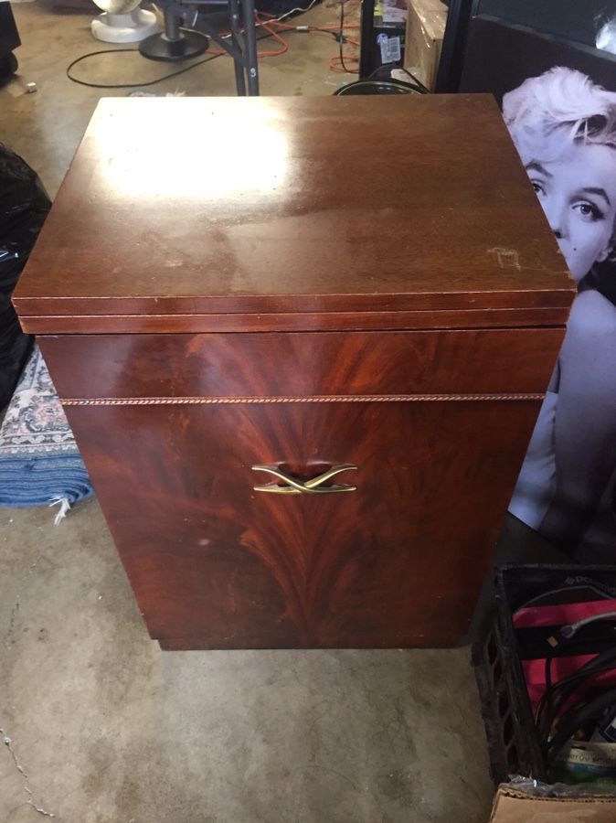 Vintage rare Montgomery ward sewing machine cabinet and chair with storage