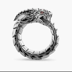 Silver Dragon Ring With Garnet Eyes Size 12