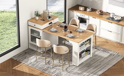 59.5" Kitchen Island with Extendable Dining Table, Kitchen Storage Table with