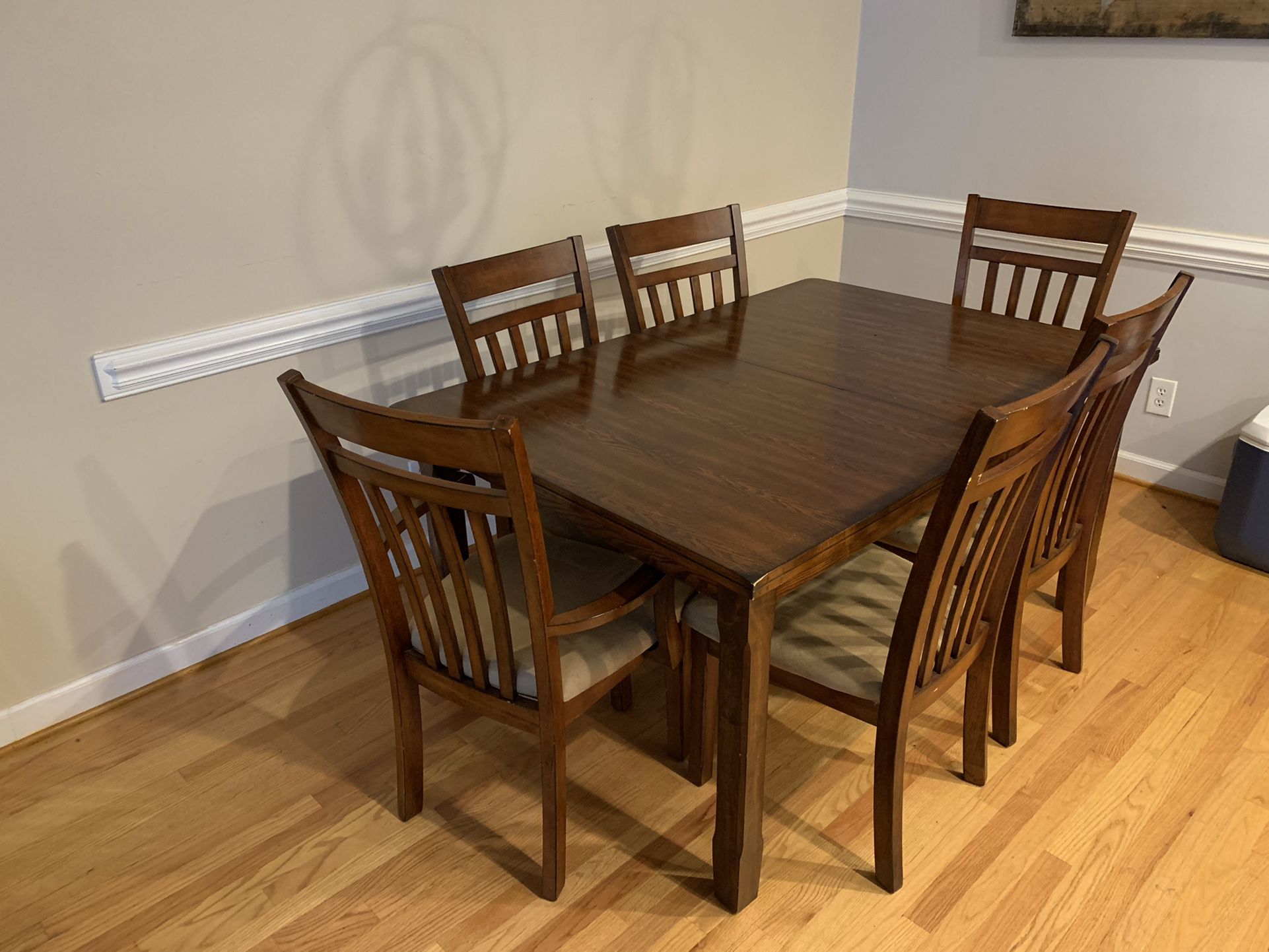 Dining Table, Solid Wood, 6 Chairs, With Leaf