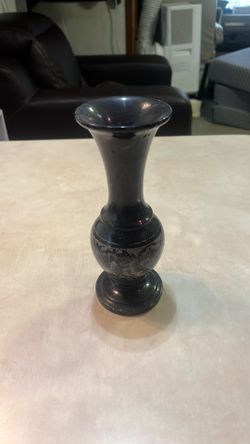 Black Stone Floral Etched Vase $30