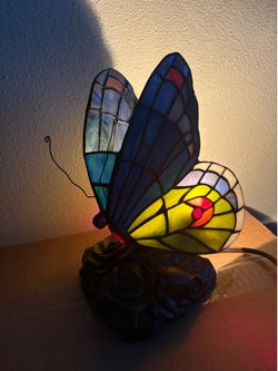 Vintage butterfly stained glass lamp Tiffany style