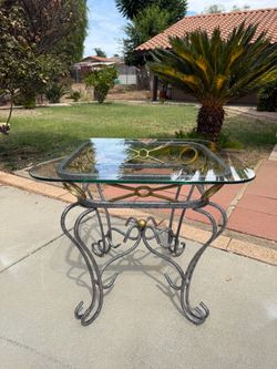 Glass Top Wrought Iron End Table (Read Description)