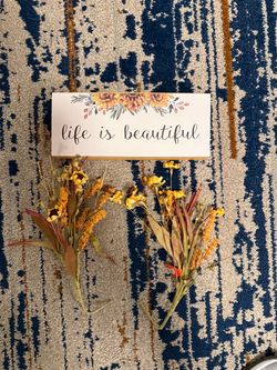 Life is beautiful sunflower plaque and 2 artificial sunflower vase fillers