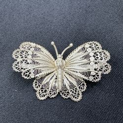 Vintage Silver Butterfly Pin 