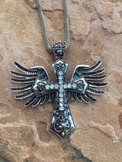 Winged Cross Pendant Necklace