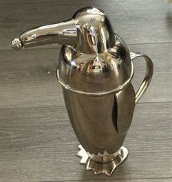 Vintage Restoration Hardware Figural Penguin Cocktail Shaker - Art Deco Style Chrome/Silverplate 11"