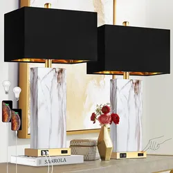 25" Touch Control Table Lamps Dimmable Black Gold With Outlet/USB Bedside Living Room