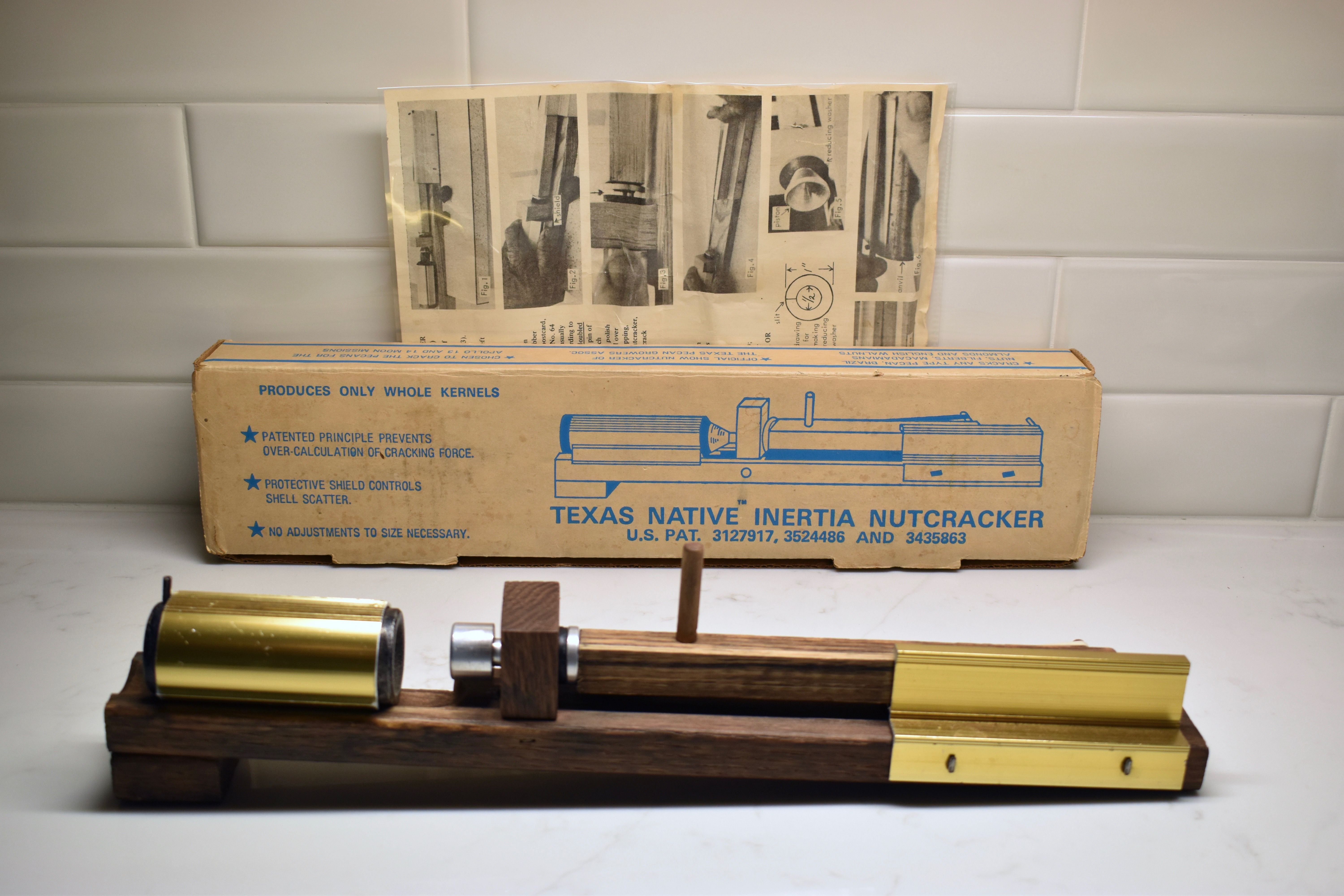 Vintage Texas Native Inertia Nutcracker - Made in USA - Solid Oak Wood