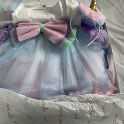 Unicorn Dress For Girls  6 T ,New 